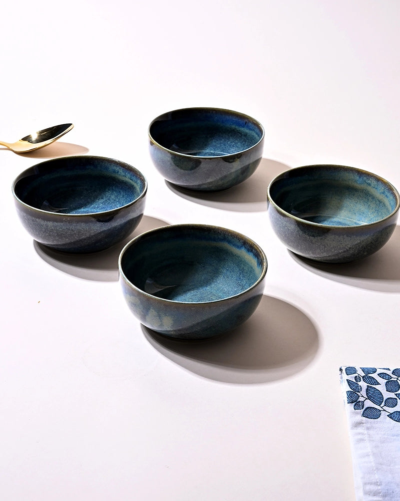Blue Lagoon glossy porcelain bowl set of 4