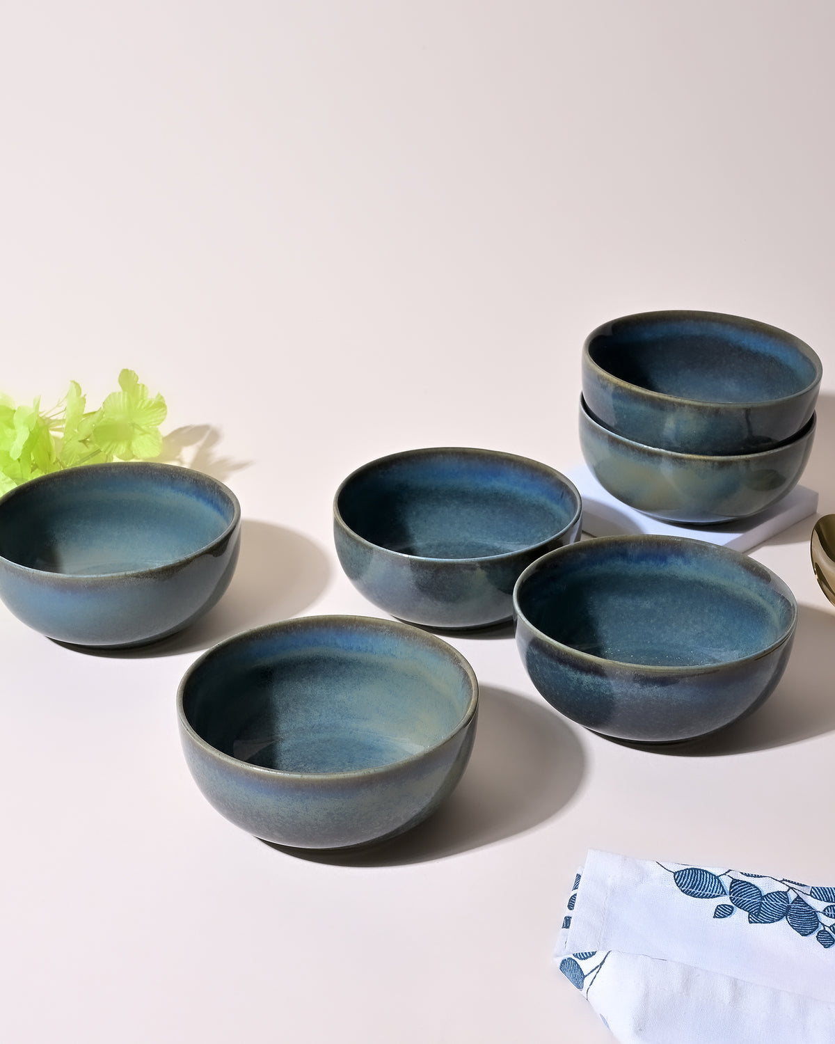 Blue Lagoon glossy porcelain bowl set of 6