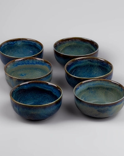 Set of six Blue Lagoon glossy porcelain bowls