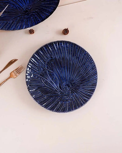 Blue sapphire textured ceramic plates for dining