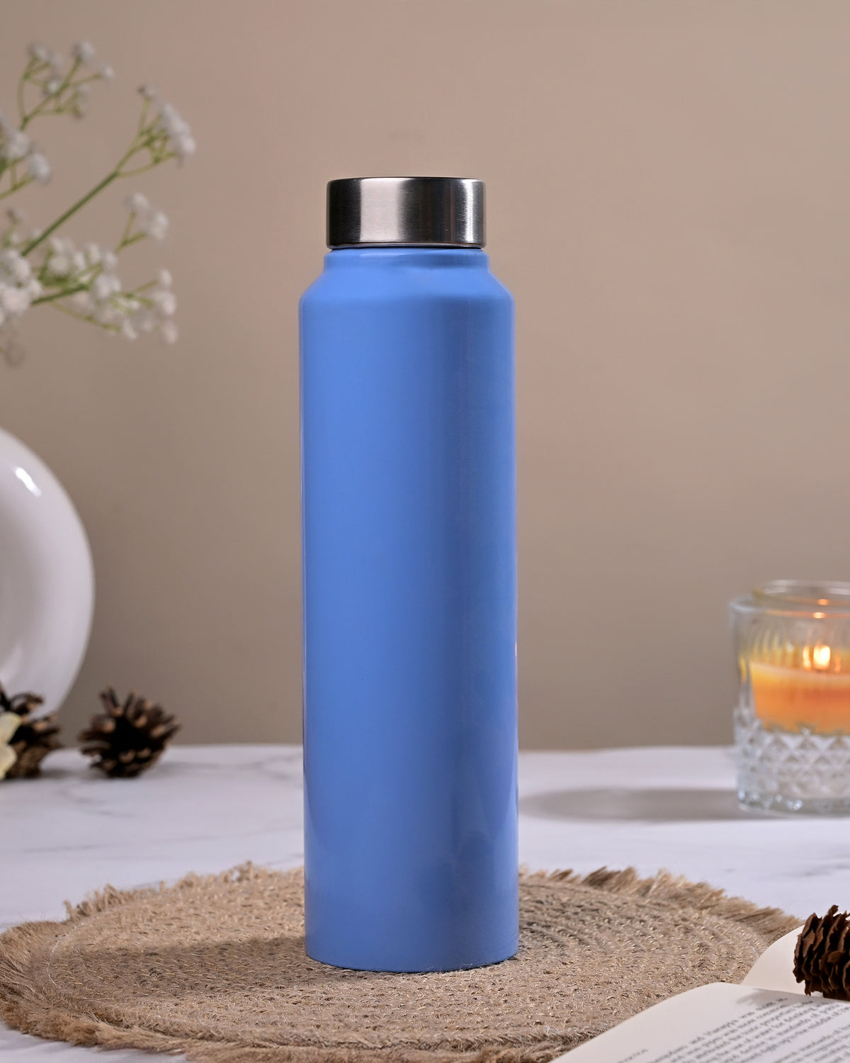 Blue Stainless Steel Water Bottle with a sleek and modern design