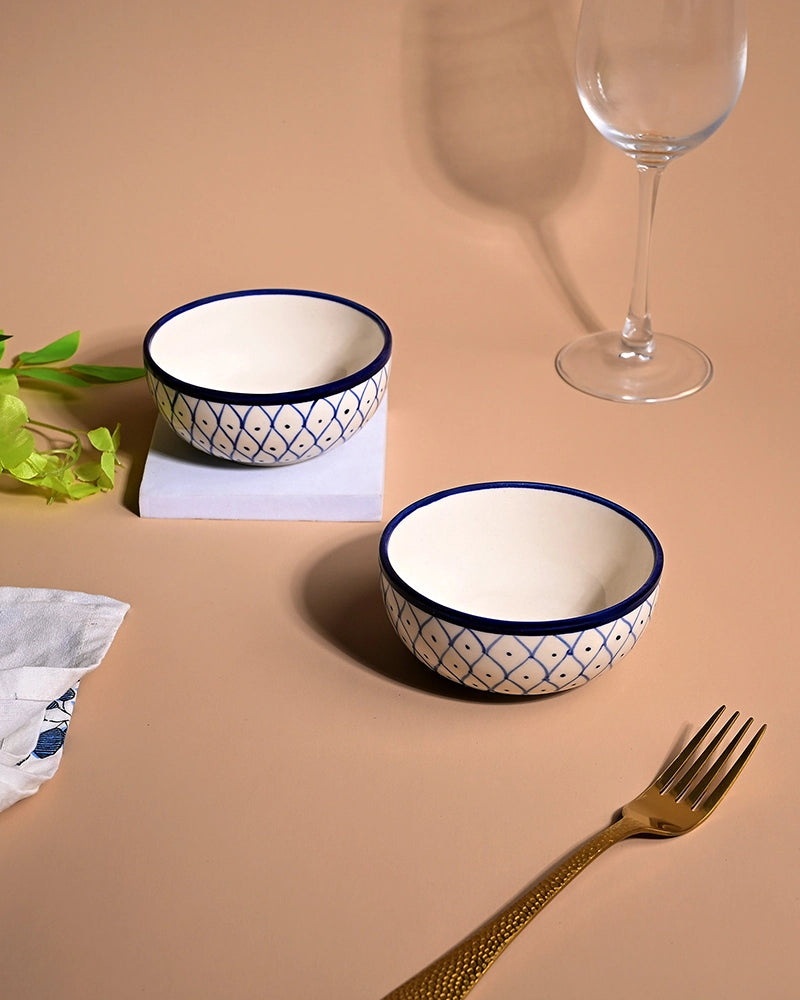 Set of 2 blue abstract printed ceramic glossy bowls