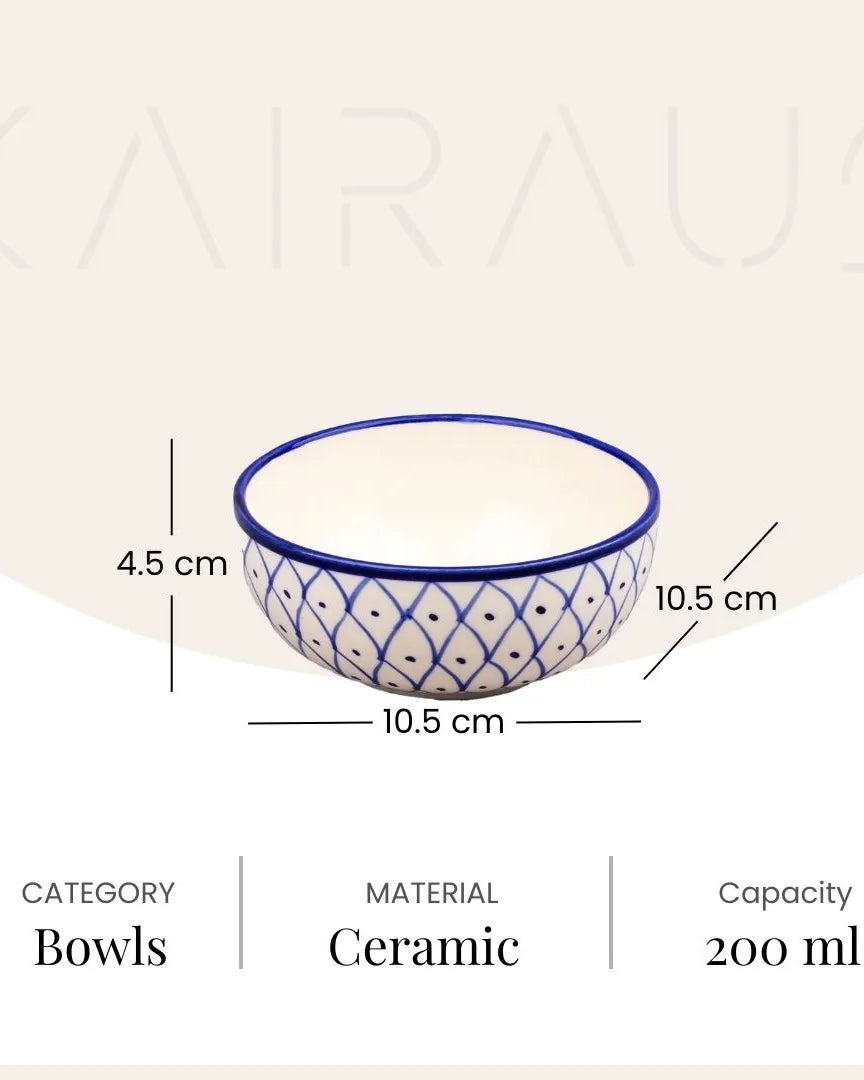Glossy ceramic bowls with unique blue abstract design