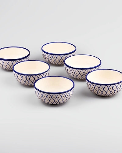 Blue abstract patterned ceramic bowls with glossy finish