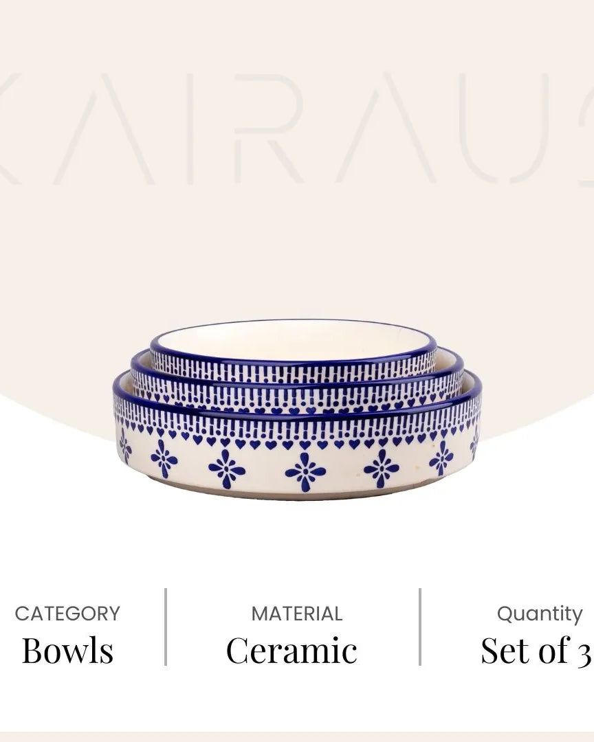 Elegant blue and white bowl set of three