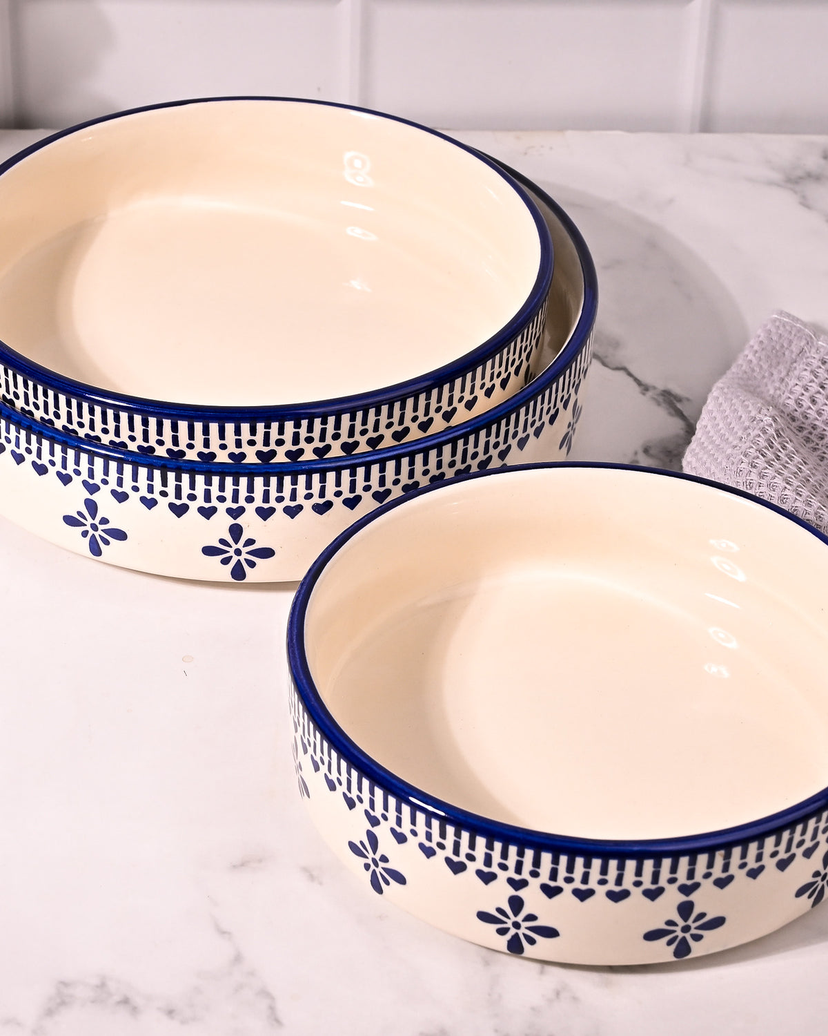 Decorative blue and white ceramic bowls