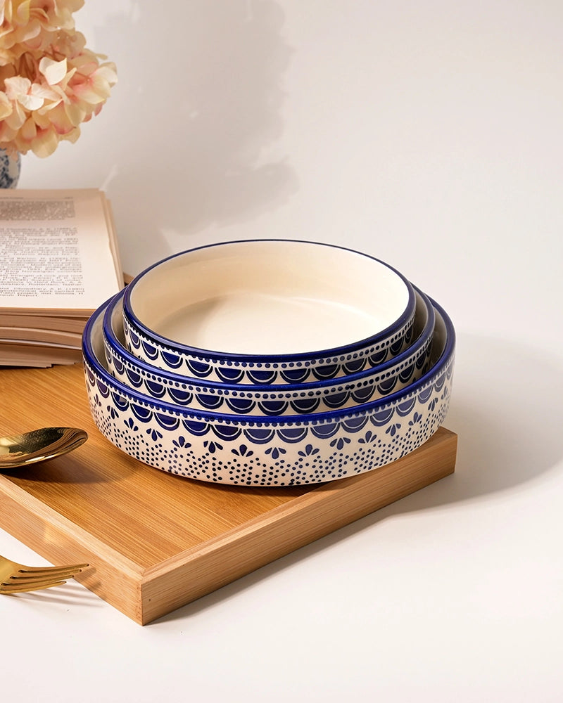 Blue and white handcrafted bowl set of 3