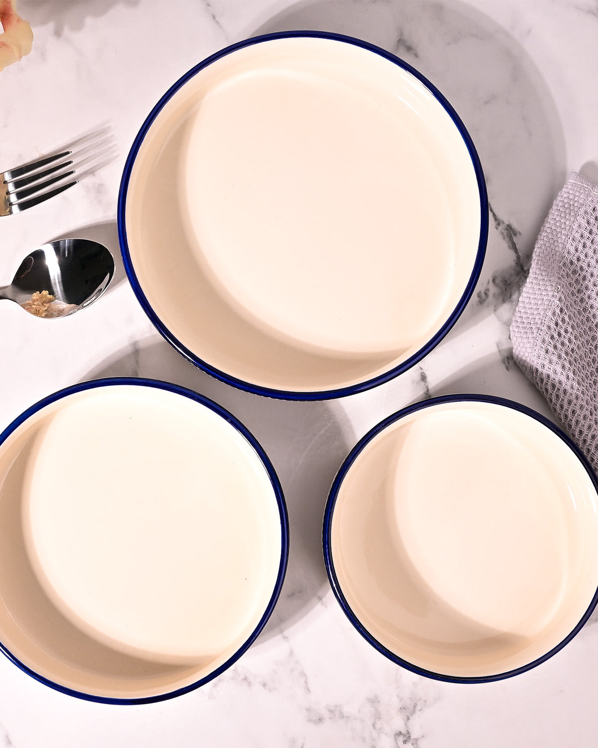 Handcrafted blue and white serving bowls set of 3
