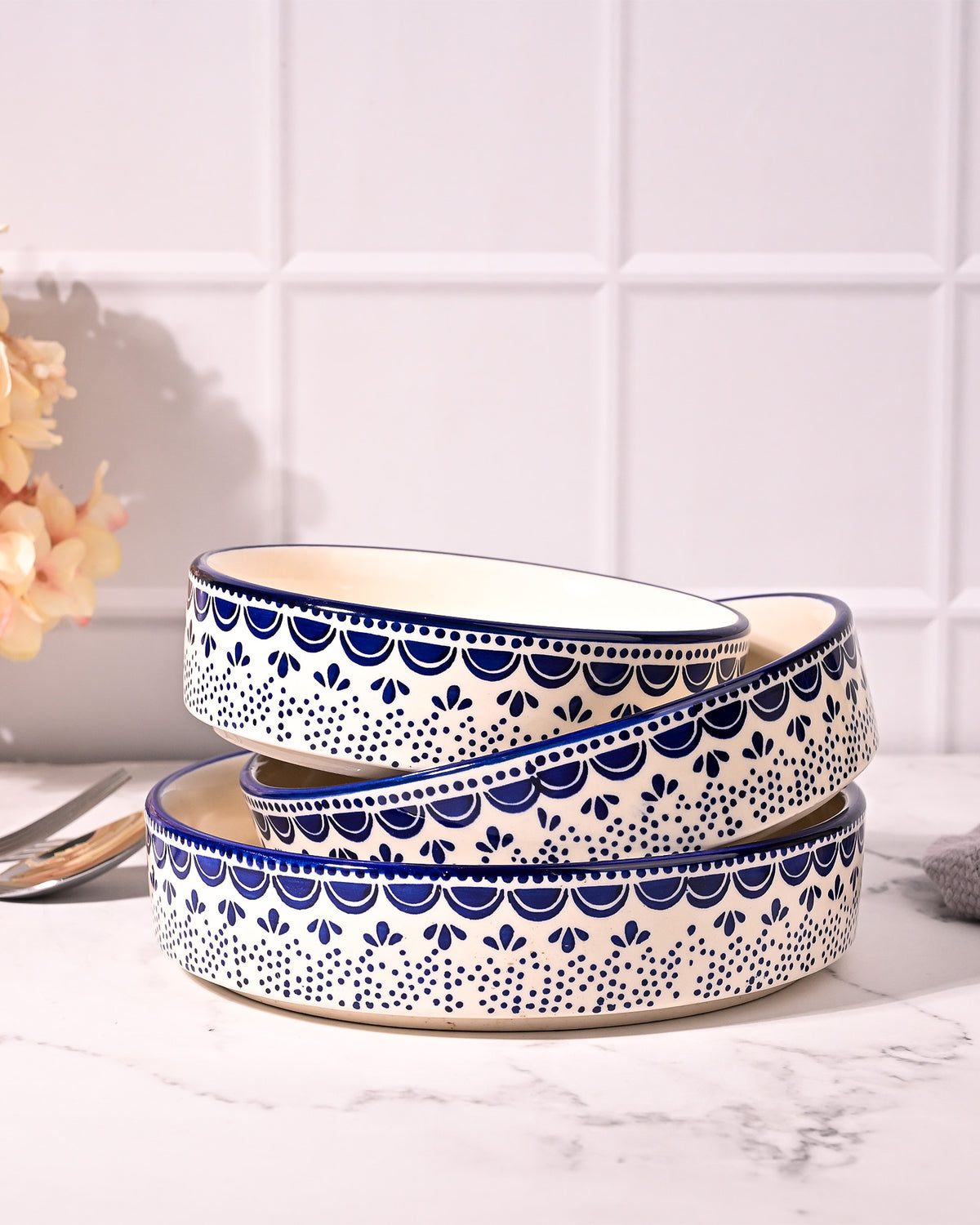 Decorative blue and white handcrafted bowls