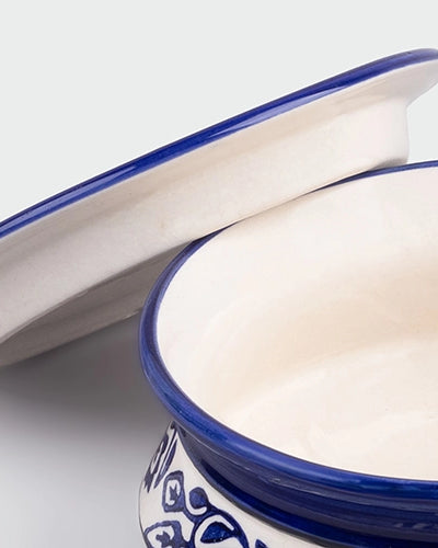 Blue leaf ceramic serving casserole