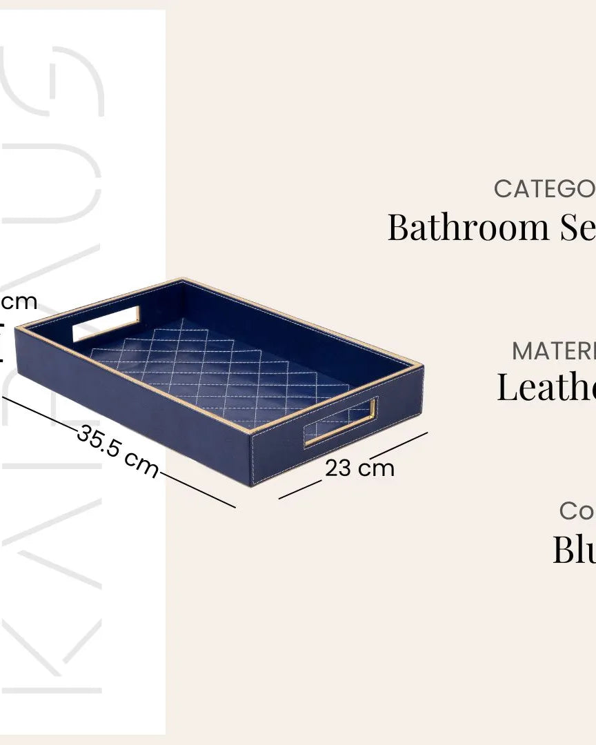 Stylish blue leather bathroom organizer set for home decor