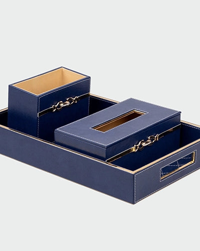 Premium blue leather desk accessories organiser