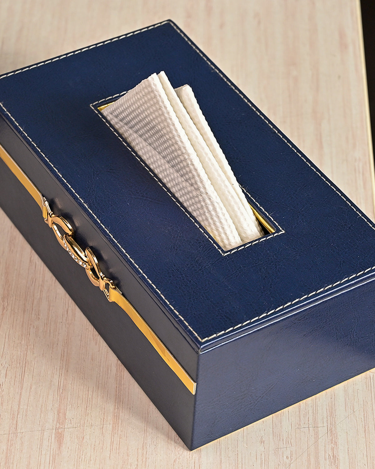 Blue leather office organiser set for stationery and accessories