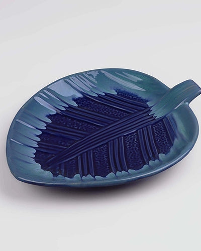 Elegant blue ombre leaf serving platter