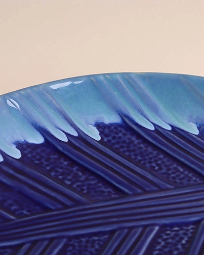 Handmade blue ombre leaf serving platter