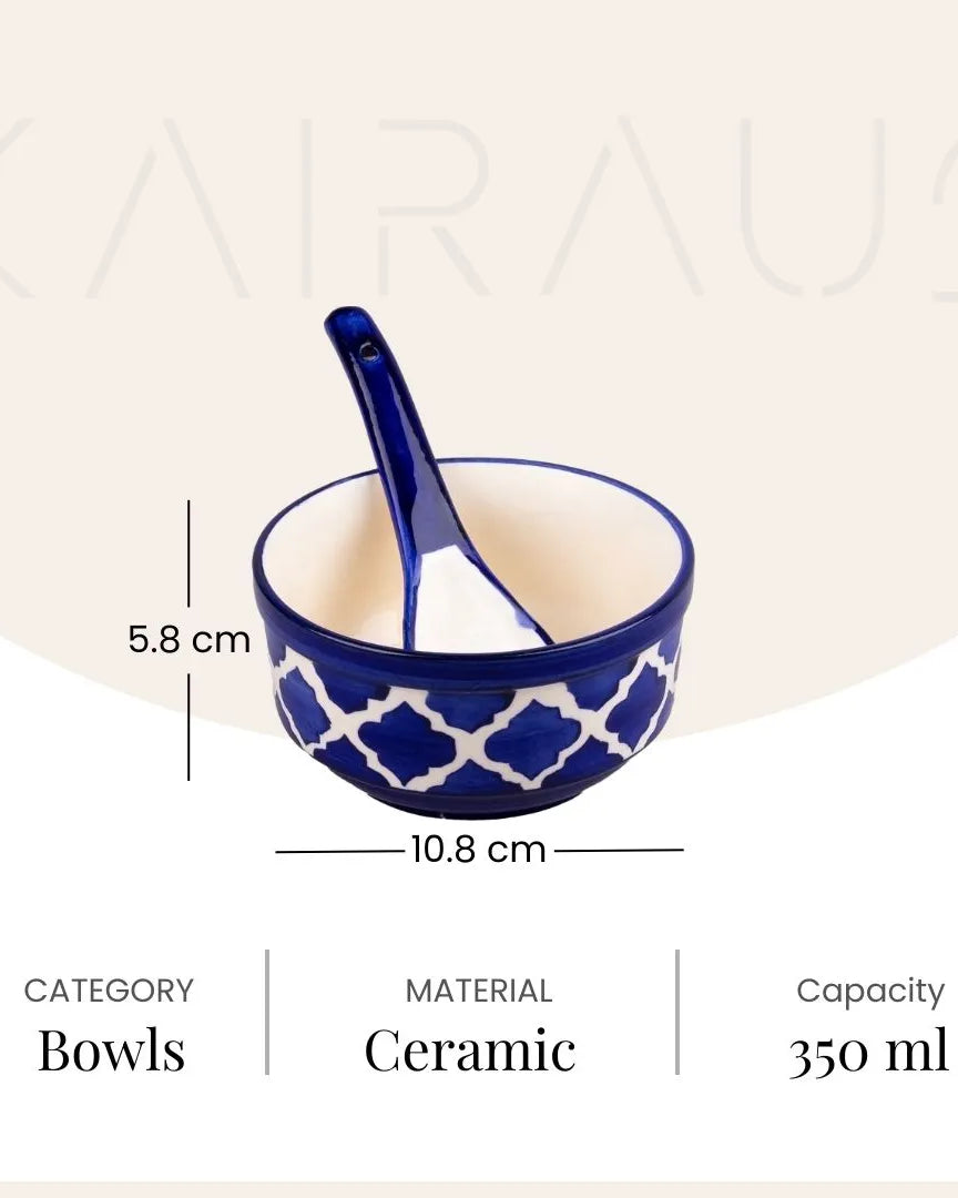 Two-piece blue porcelain soup bowl and spoon set