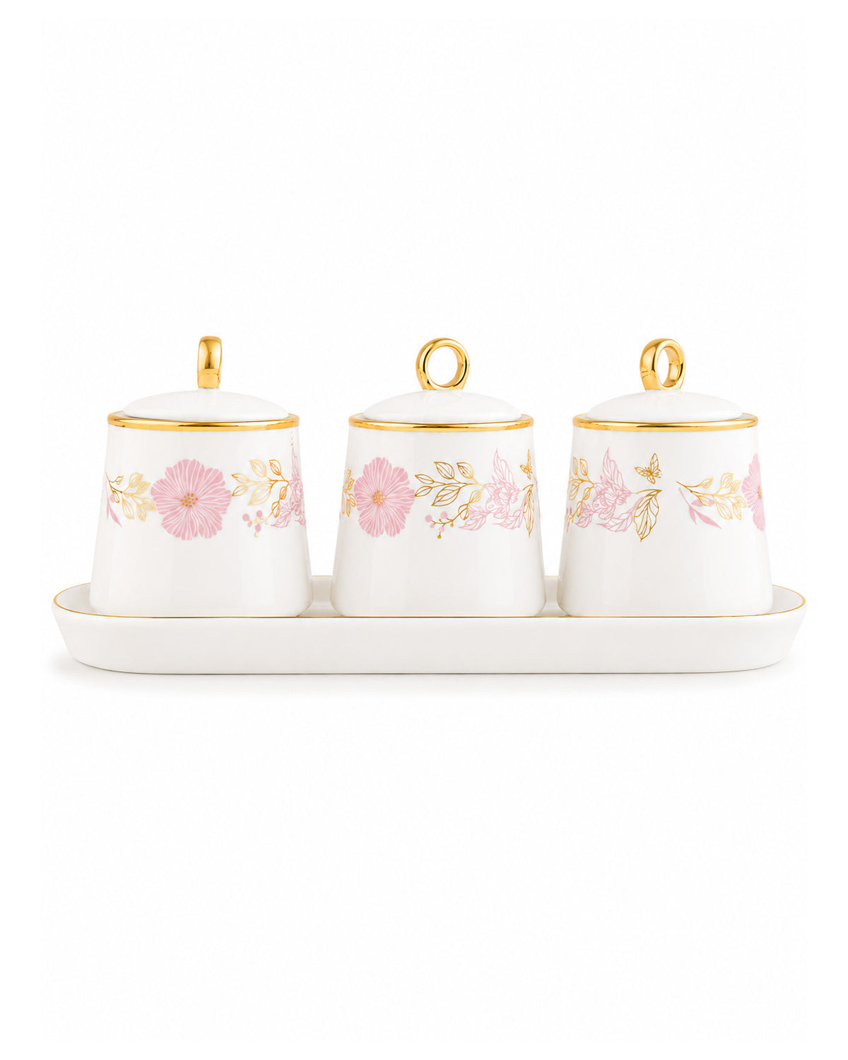 Blush gold condiment set with tray