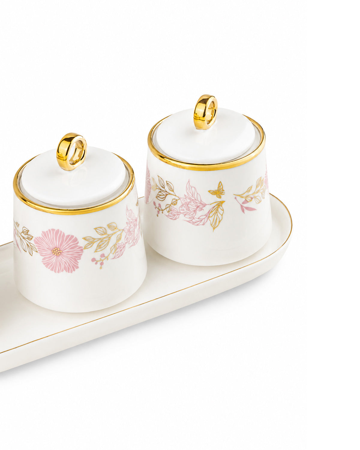 Gold condiment set with serving tray