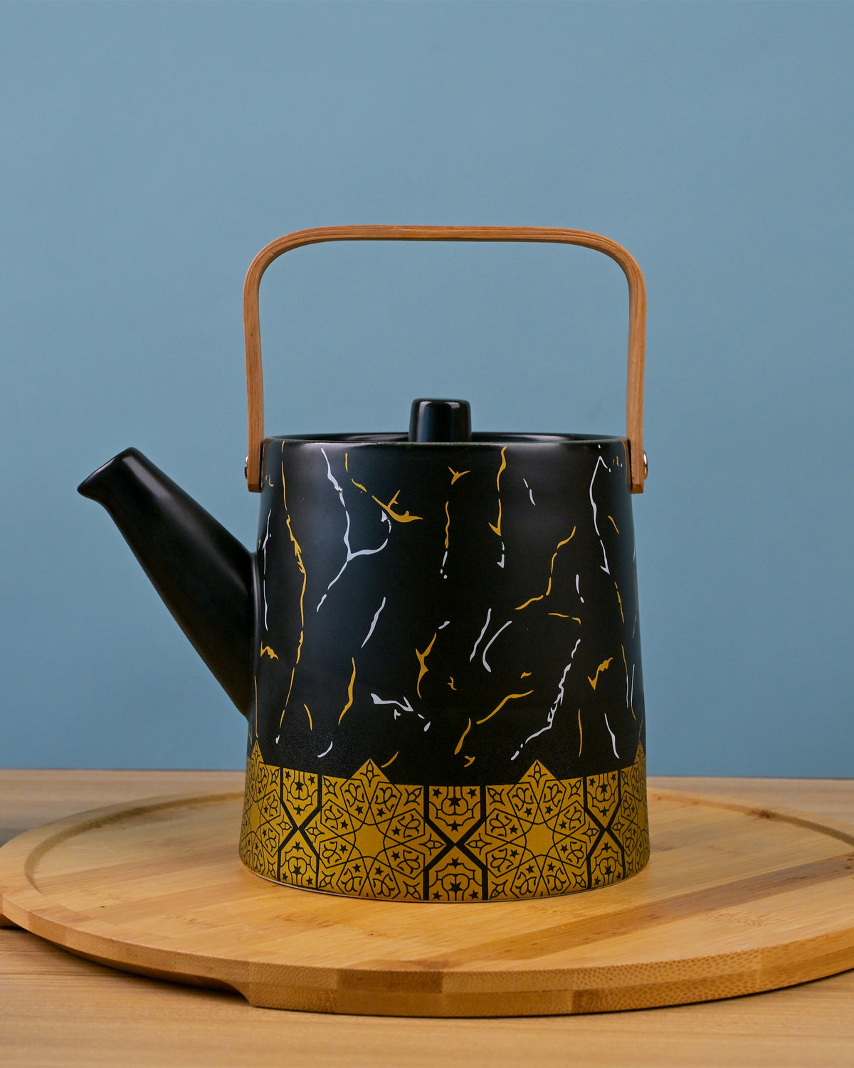 Bronze Decor Black Teapot with Matching Tea Cups
