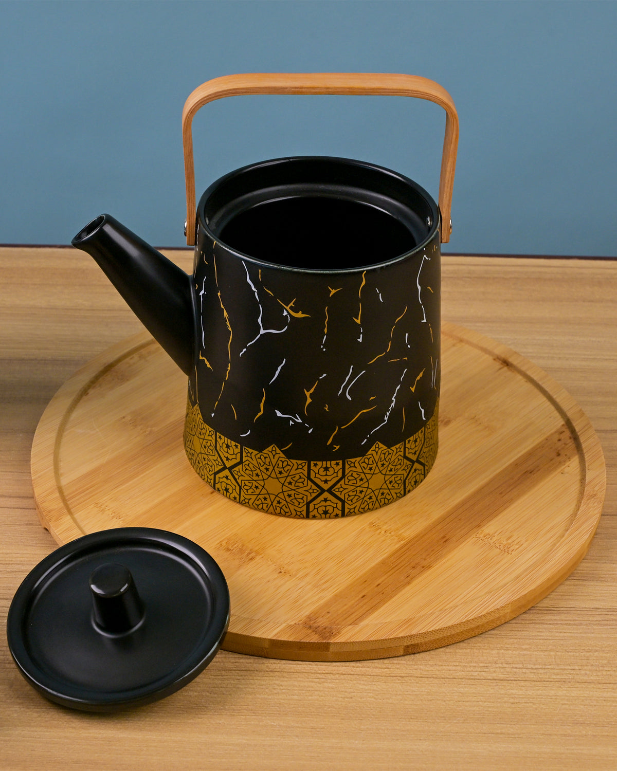 Black Tea Set with Bronze Finish Styled in a Modern Kitchen