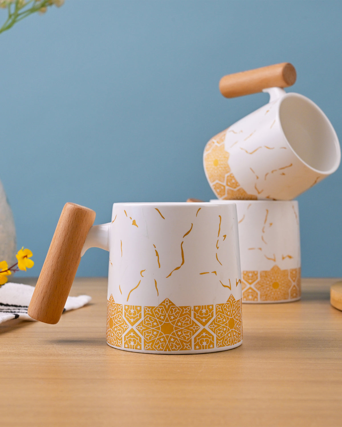 White Tea Set with Bronze Accents Styled in a Modern Kitchen