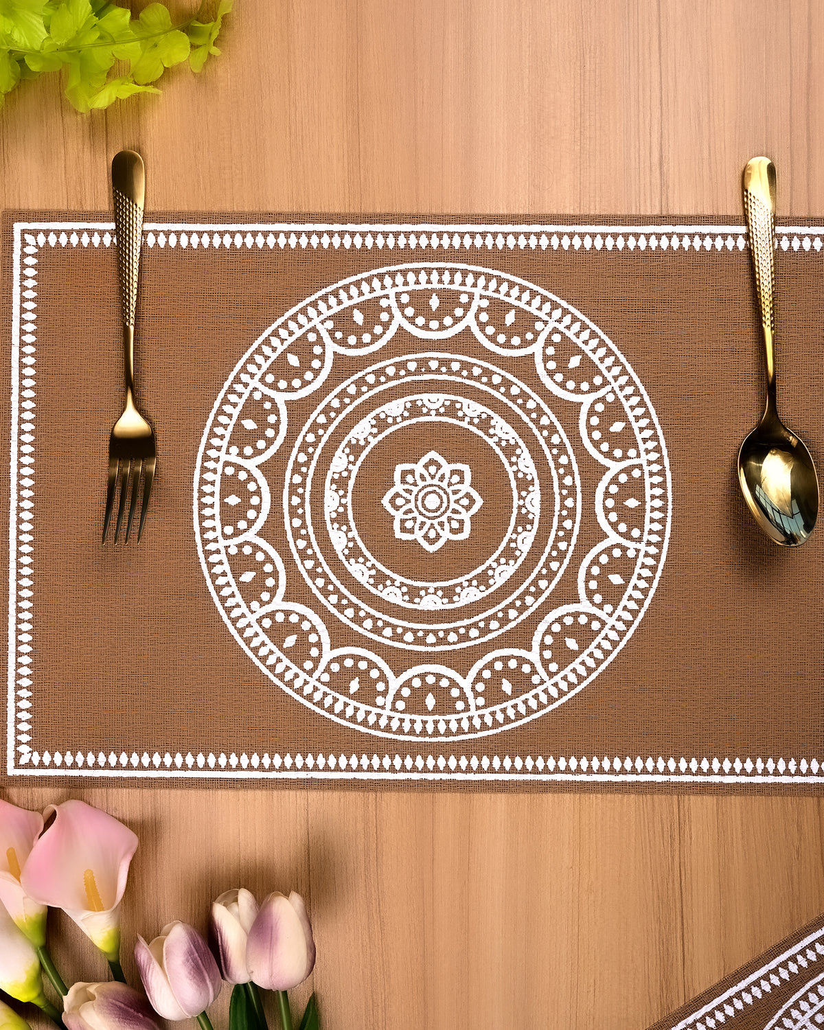 Brown and white rectangular table mat for elegant dining