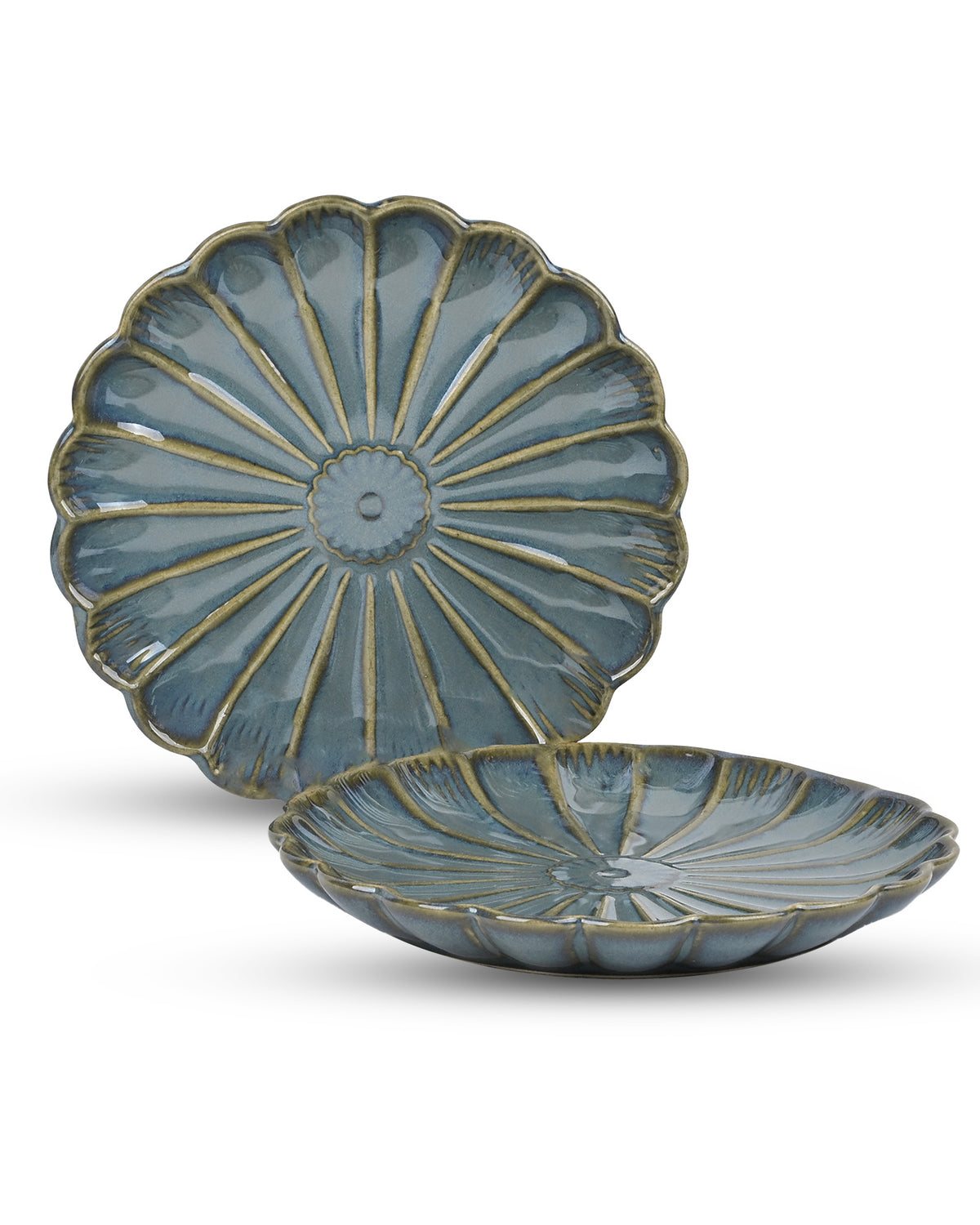 10.5 inch brown flower shaped ceramic plate set