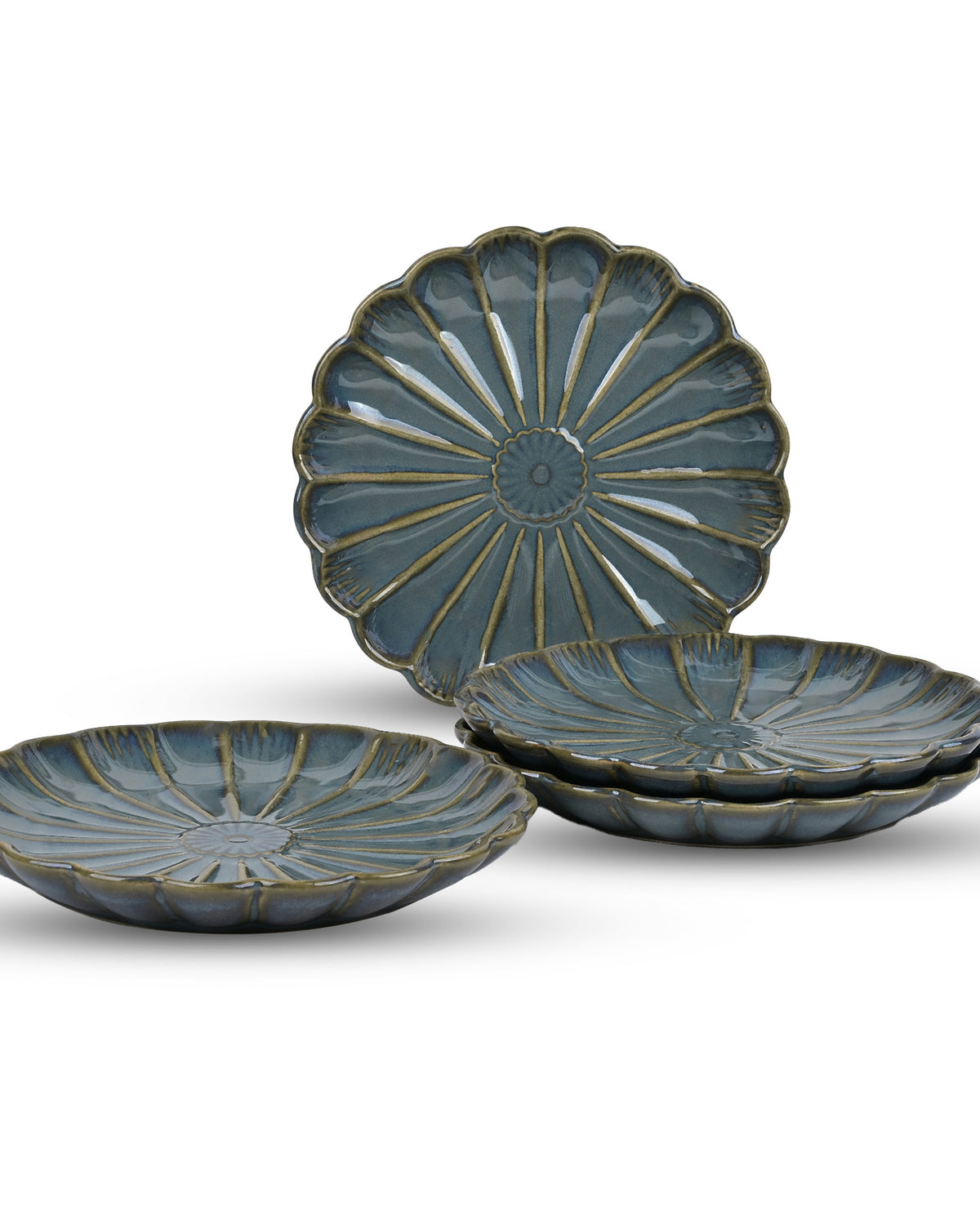10.5 inch brown flower shaped ceramic plate set