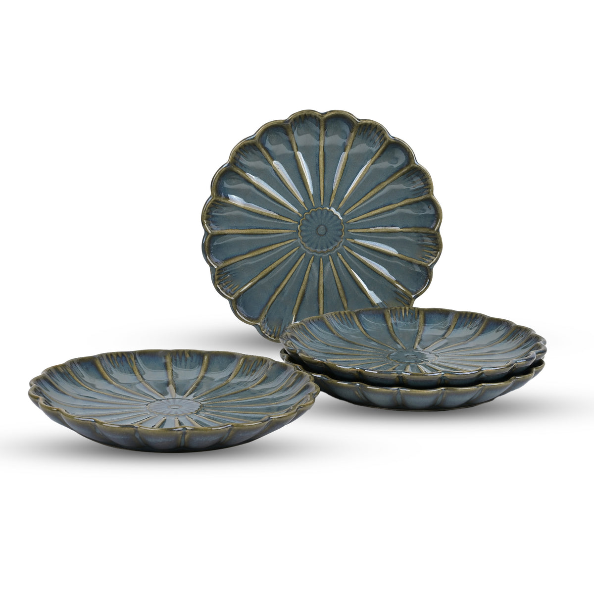 10.5 inch brown flower shaped ceramic plate set