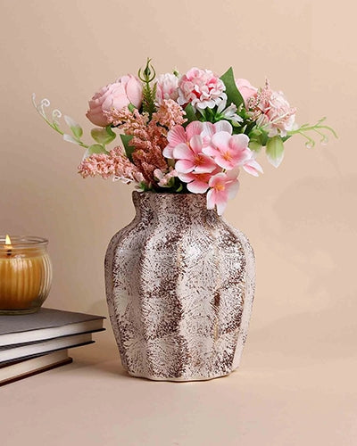 Brownish scalloped textured vase with elegant decorative design