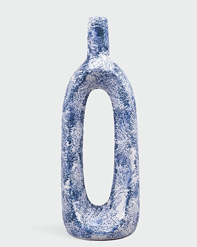 Elegant blue ceramic hollow vase for home decor