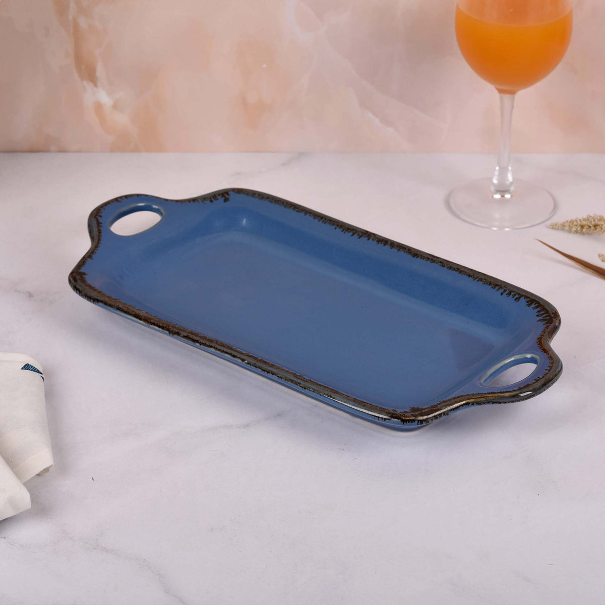 Blue ceramic serving platter