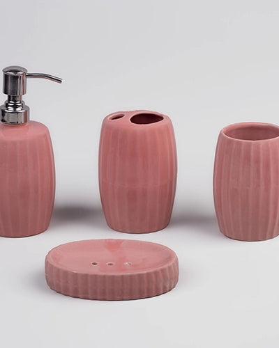 Elegant striped ceramic bathroom set for modern interiors
