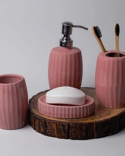 Decorative glossy ceramic bathroom set with sleek finish