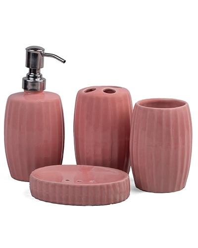 Modern glossy ceramic bathroom set with elegant stripes