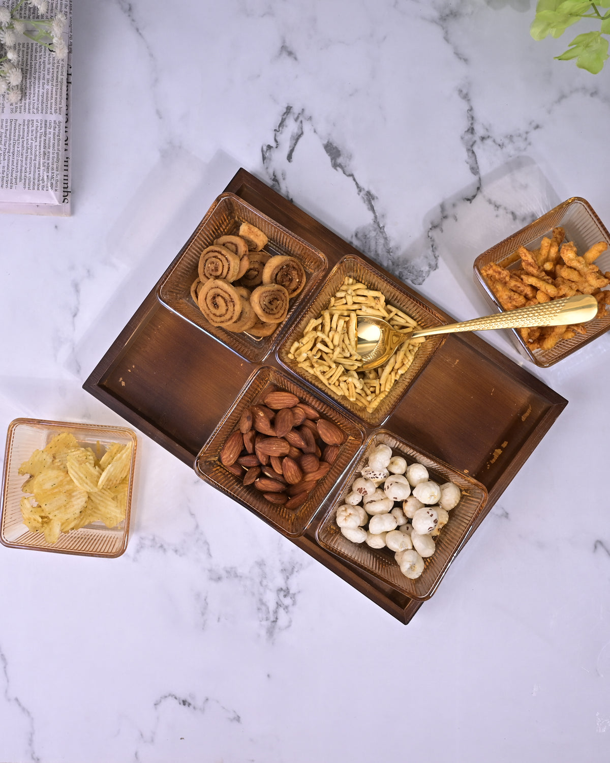 Elegant brown glass serving set close-up
