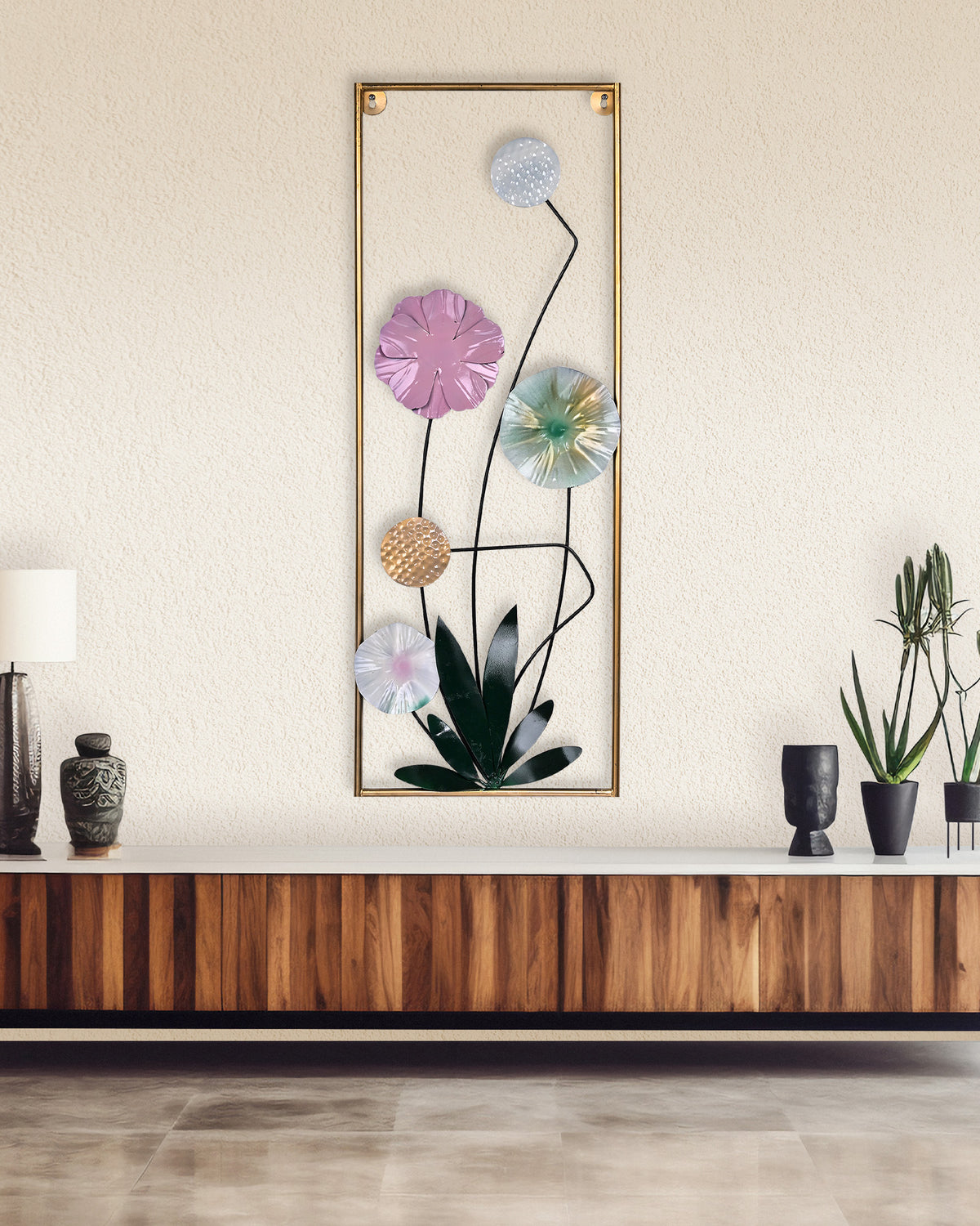Chic floral metal wall art with elegant flower detailing