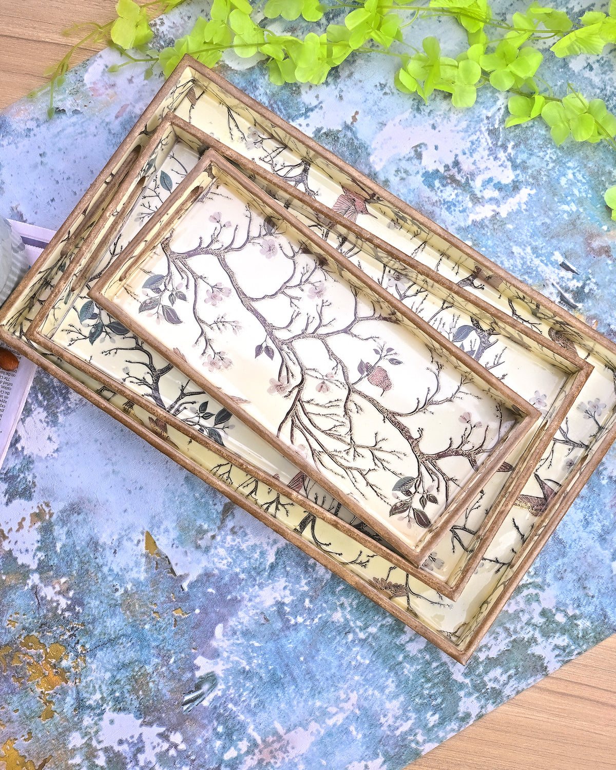 Chinoiserie Nature Cheer serving tray set of 3