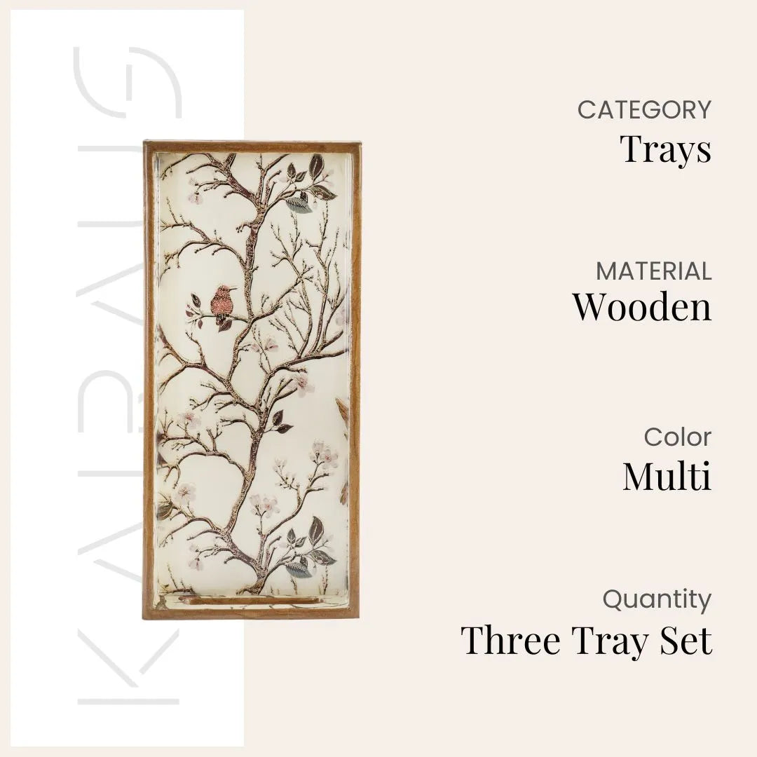 Chinoiserie-inspired decorative serving tray set
