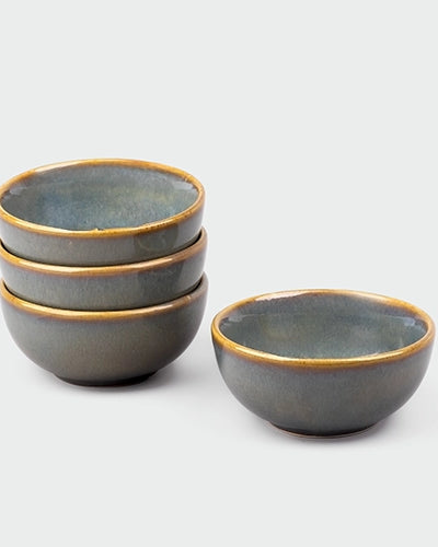 Set of four steel grey ceramic bowls