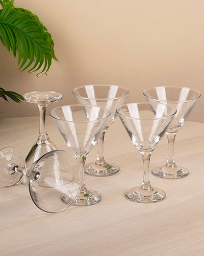 Set of six stylish cocktail drinking glasses