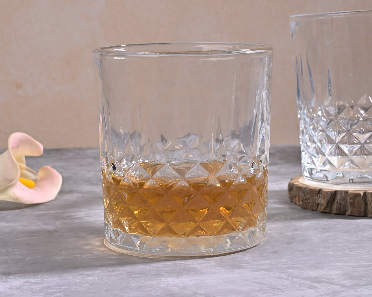 Close-up of classic whiskey glass detailing