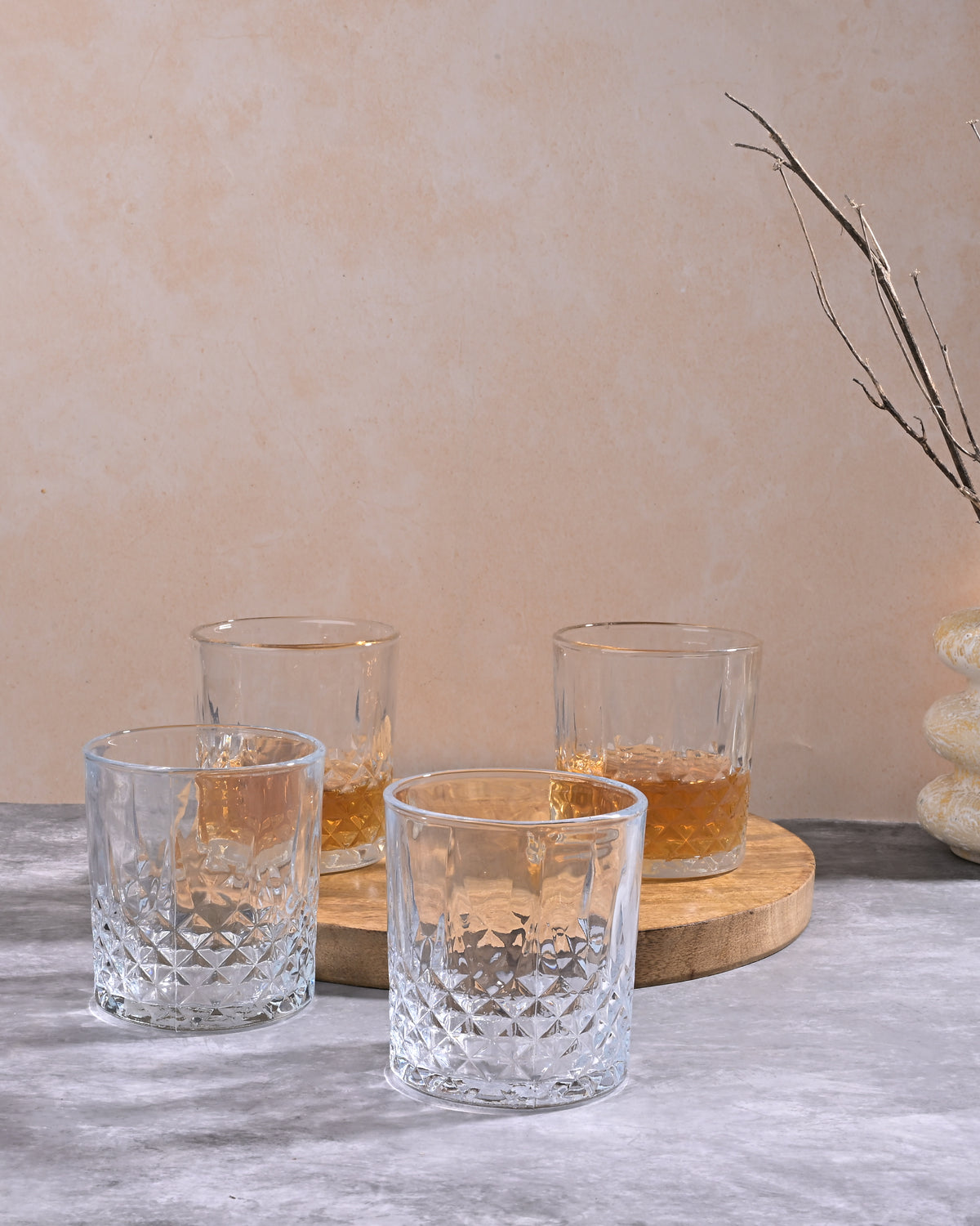 Stylish set of 4 whiskey glasses for serving bourbon and Scotch
