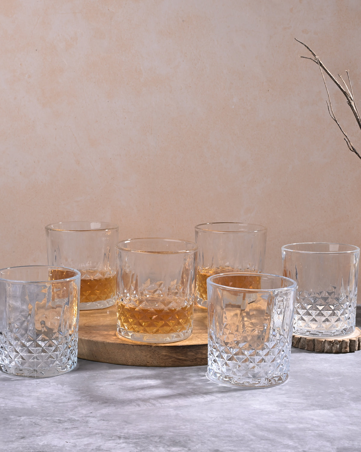 Stylish set of 6 whiskey glasses for serving bourbon and Scotch