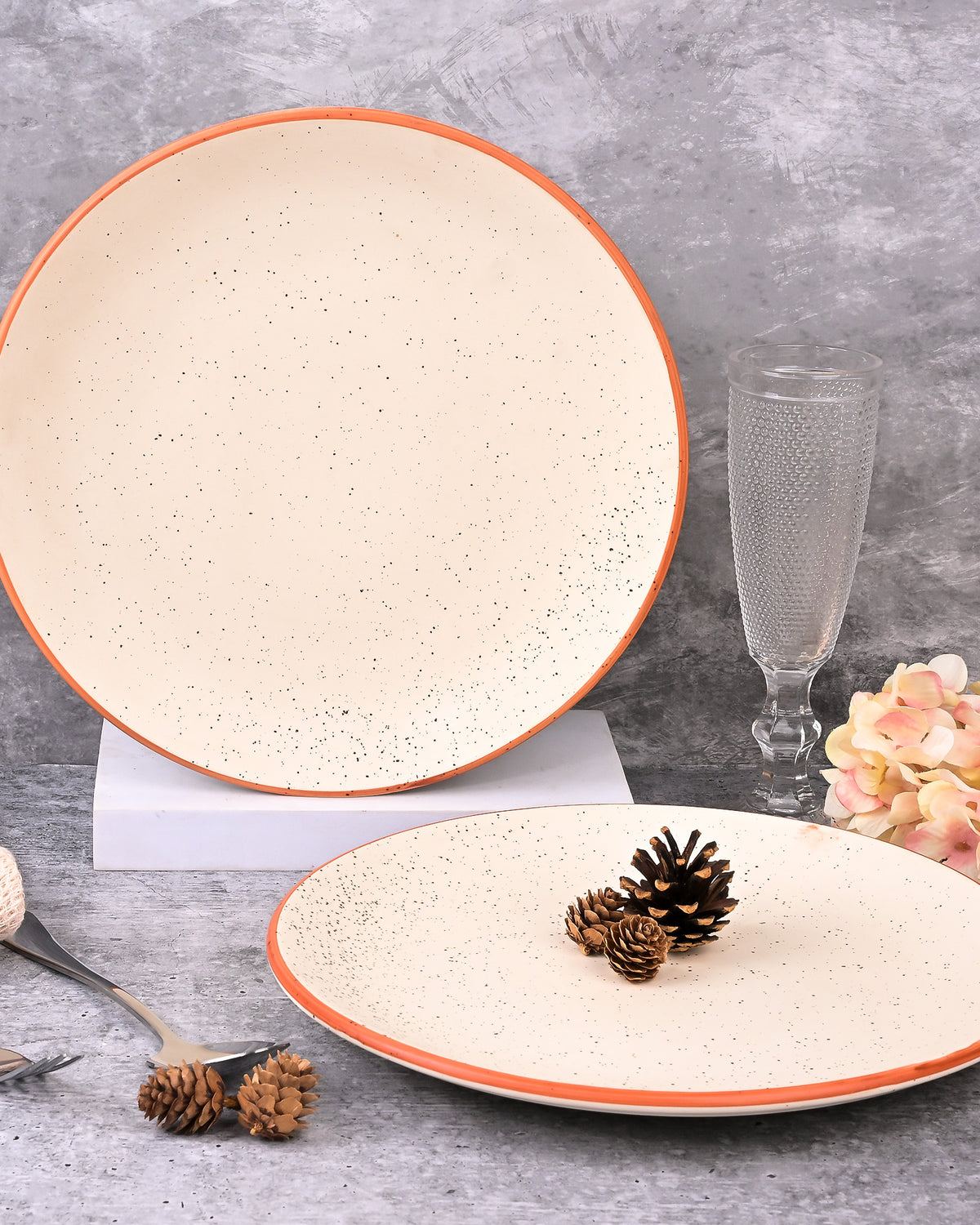 Classic white ceramic dinner plates set of 2