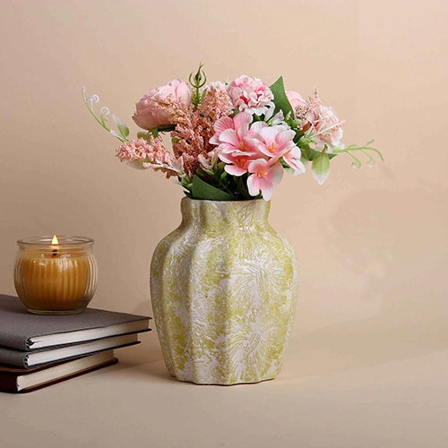 Cream scalloped textured vase with elegant decorative design