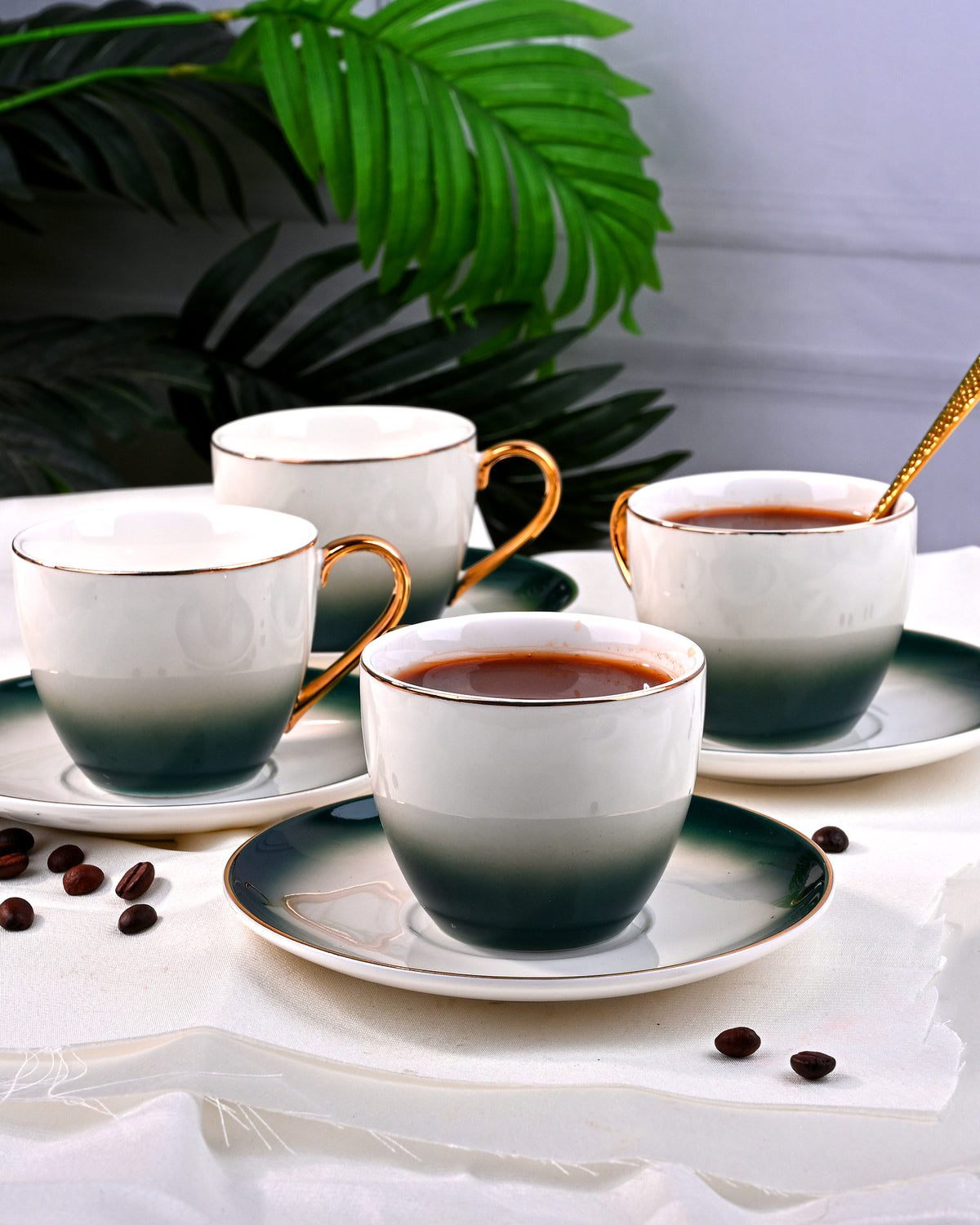 Opulent Gold Trim Cup and Saucer Set of 4 - Premium Tea Set