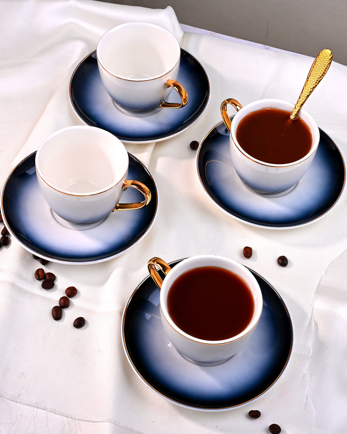 Luxury Blue Porcelain Tea Cup Set of 4