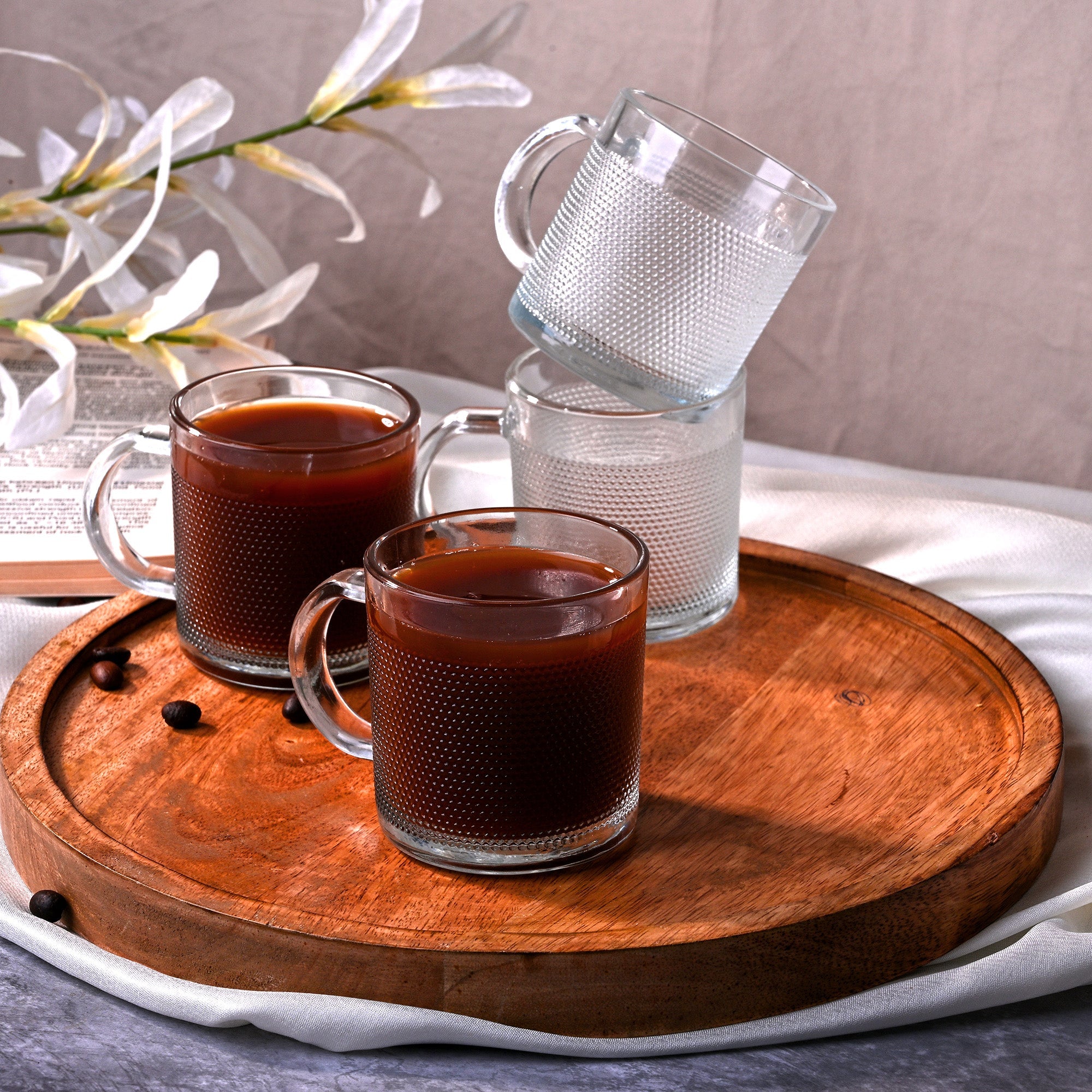 Textured Glass Tea Cup Set of 4