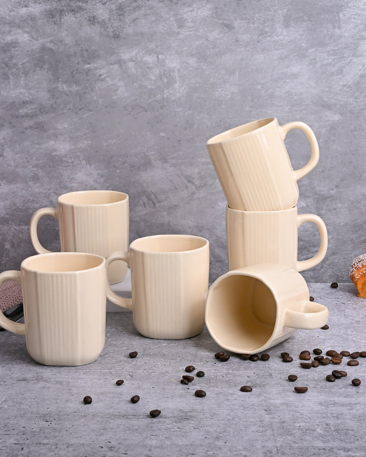 Beige Statement Ceramic Coffee Mug Set of 6